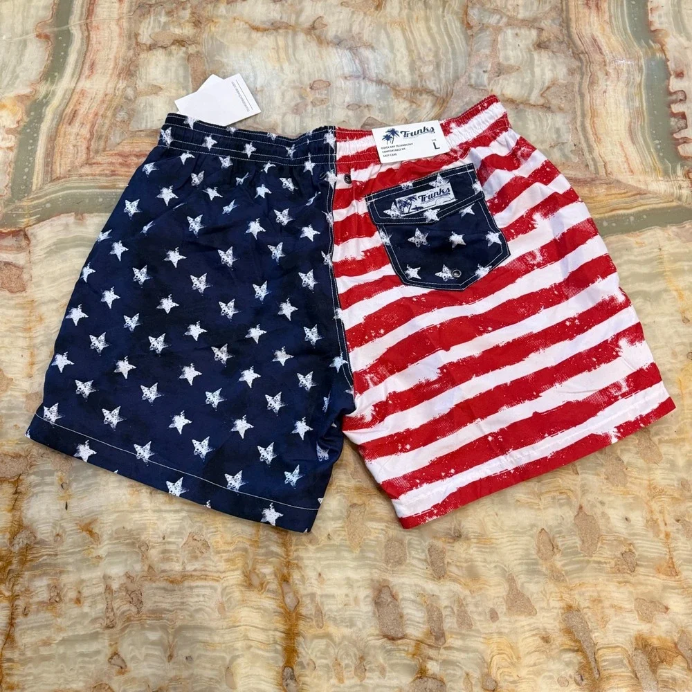 Trunks Surf & Swim Co. Men's USA Vintage Flag‎ Printed Sano Swim Shorts Marine L